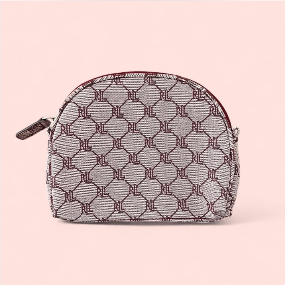 Ralph Lauren Monogrammed Cosmetic Case in Gray and Red